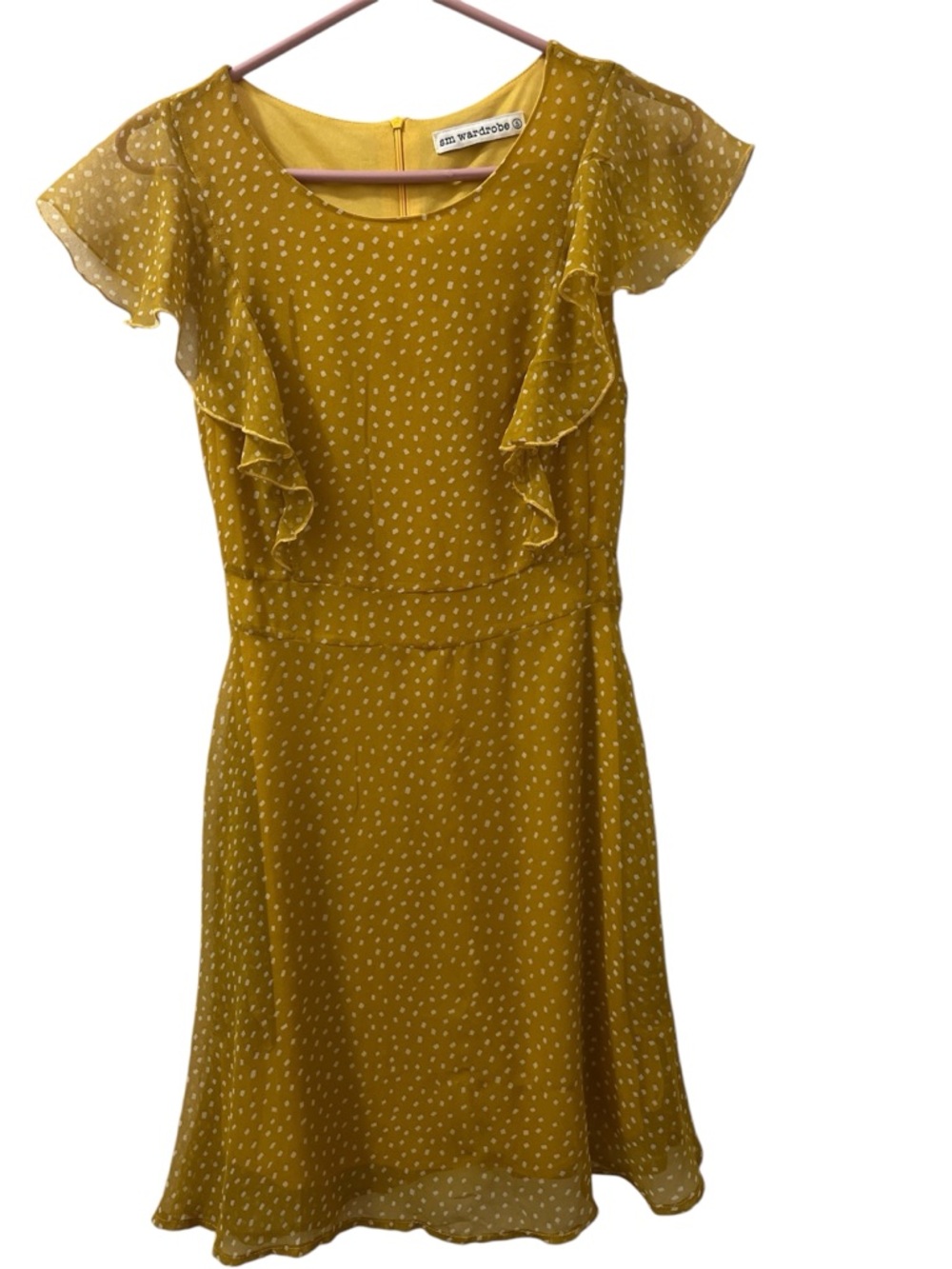 Sm Wardrobe Mustard Dot Ruffle Dress